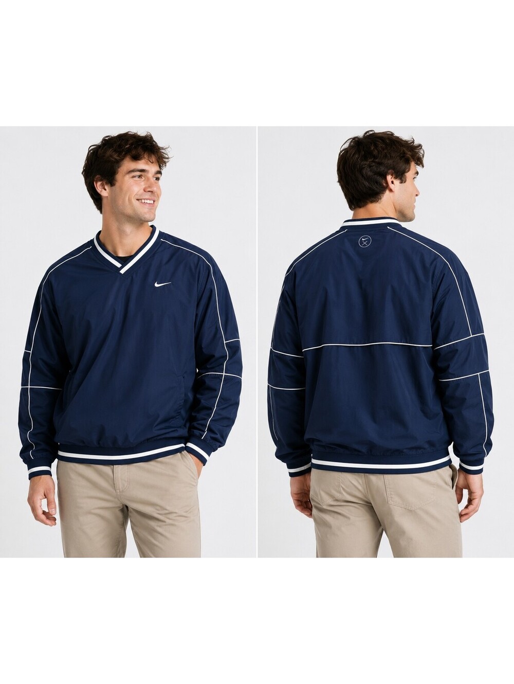 Y2K Nike Jacket Windbreaker Mens XL Blue Pullover White Piping Swoosh Mesh Lined